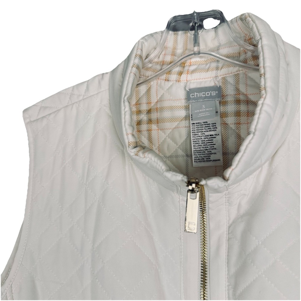 NWOT Chico's Quilted White Beige Reversible Plaid Zip Vest Womens XL/3 Pockets - Picture 5 of 10